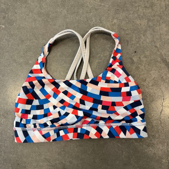 Lululemon Energy Bra Red White Blue Pattern Yoga Running Sports Bra Sz 4 - Picture 1 of 4